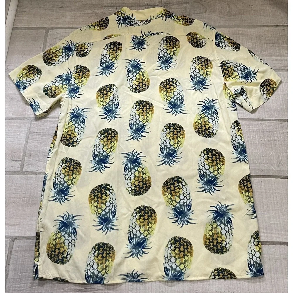 Banana Republic Shirt Mens Large Yellow Pineapple Slim Fit Hawaiian‎ Button Up